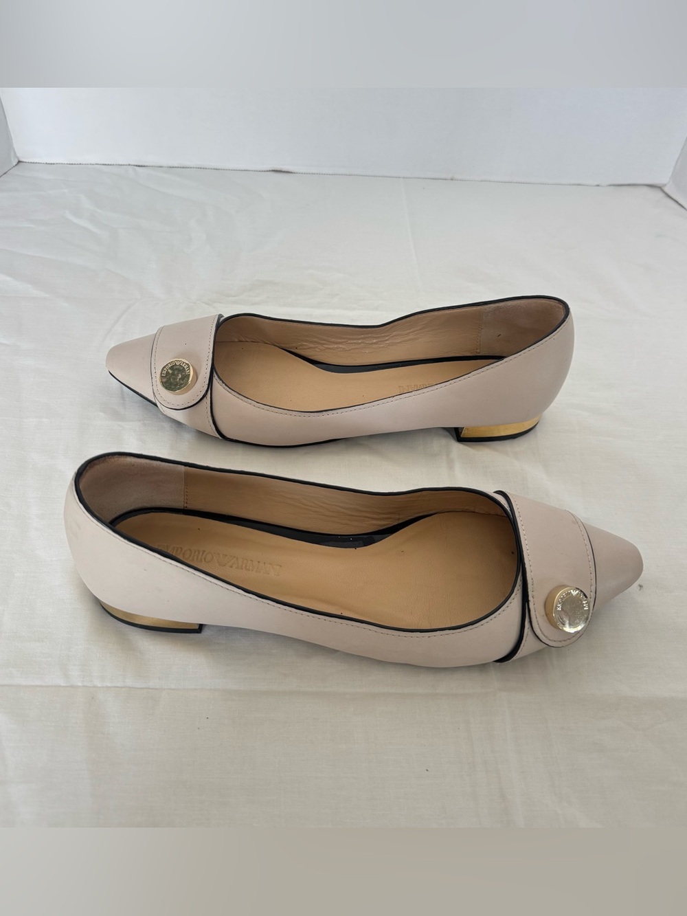 Emporio Armani beige leather pointed-toe ballet flats Size 8